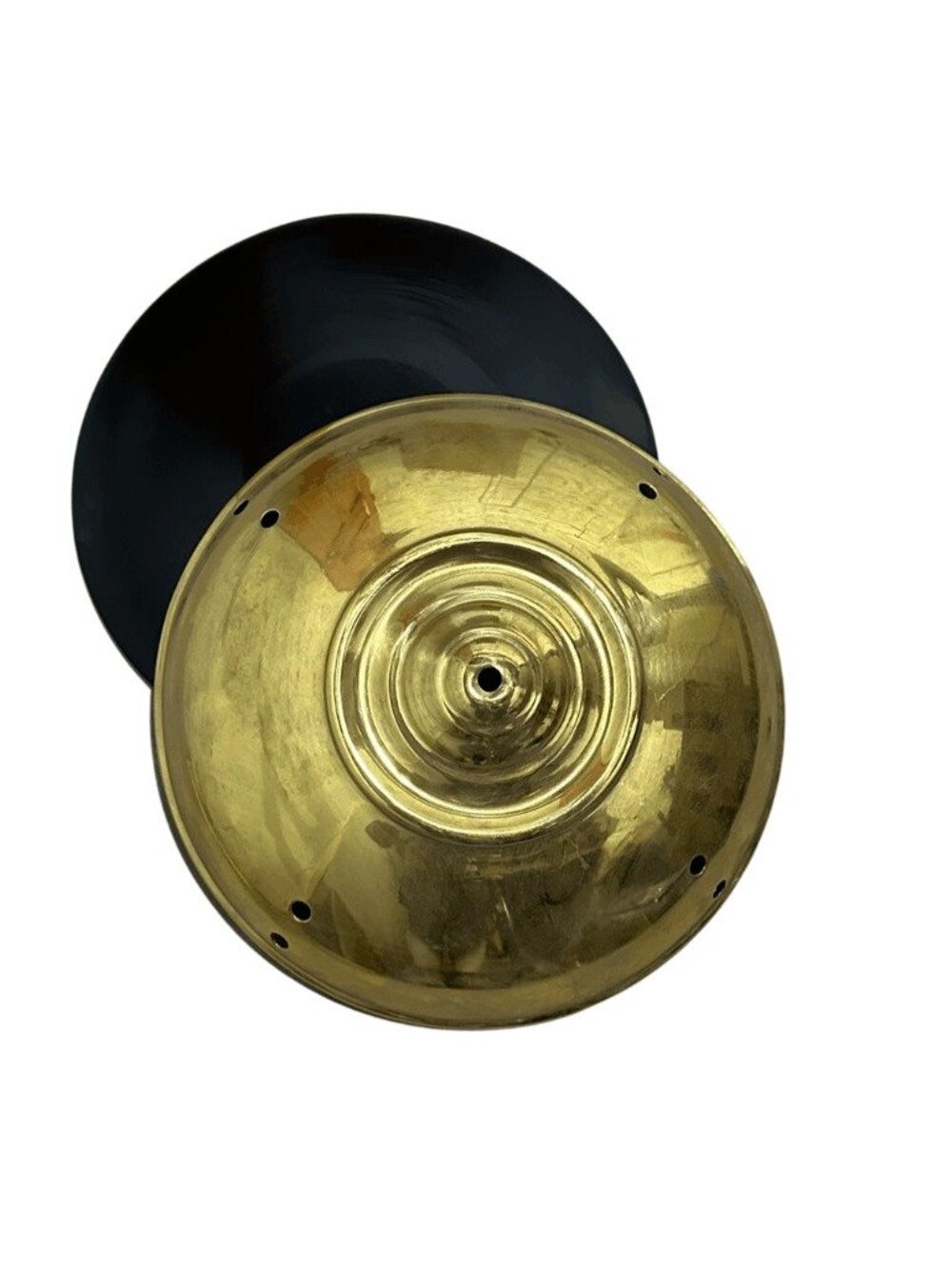 Vintage Pair Plated Brass & Black Ceiling Light Canopy 13”